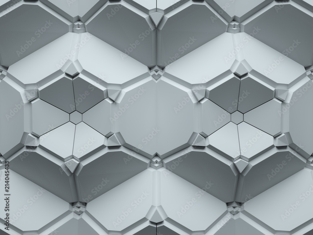 Poster 3d render abstract background made of repeatable hexagonal geometric shapes. pattern ornament.