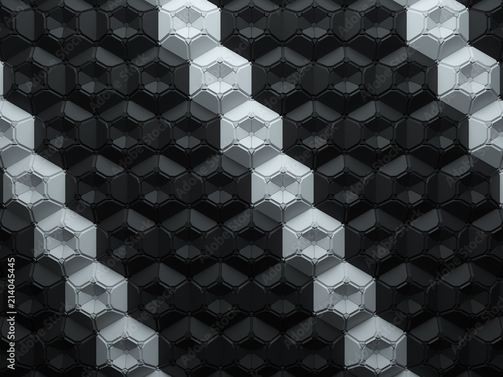 Poster 3d render abstract background made of repeatable hexagonal geometric shapes. pattern ornament.