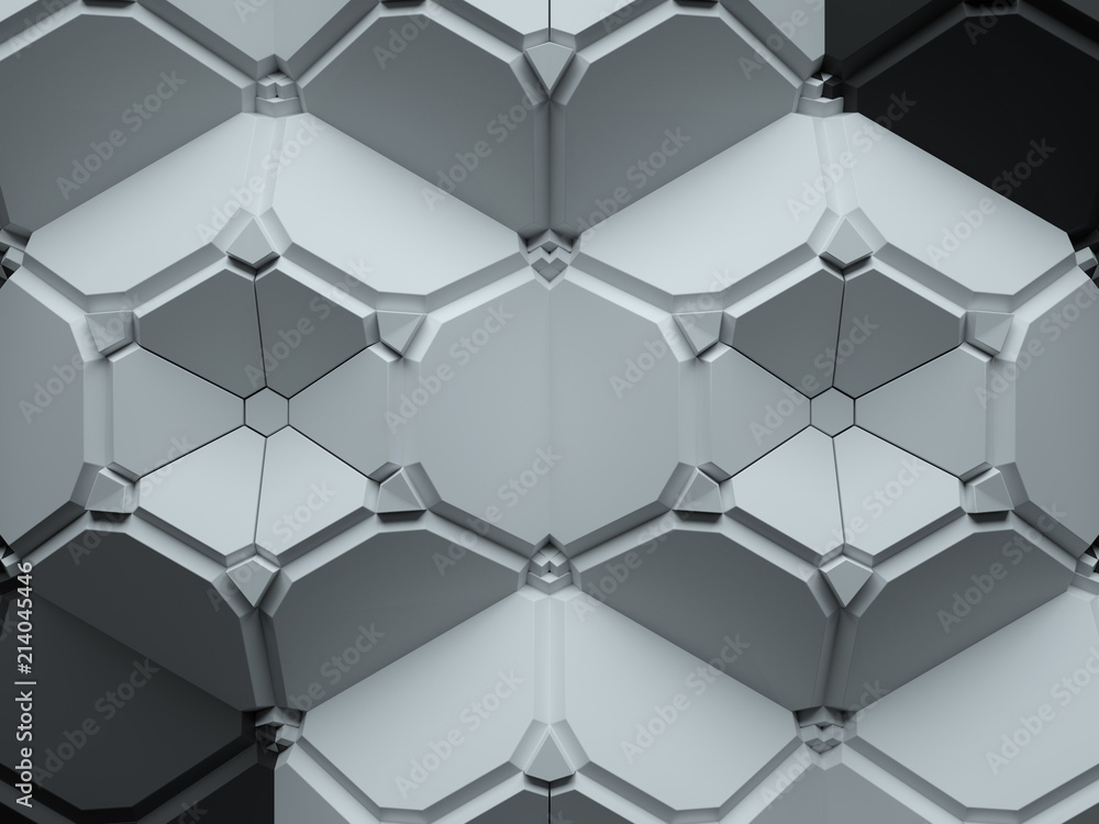 Poster 3d render abstract background made of repeatable hexagonal geometric shapes. pattern ornament.