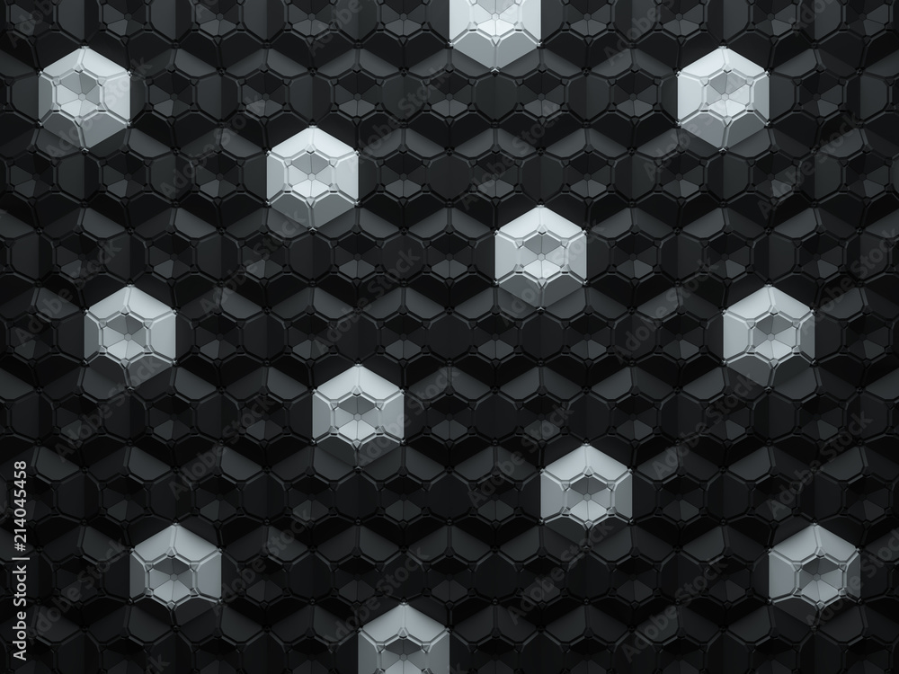 Poster 3d render abstract background made of repeatable hexagonal geometric shapes. pattern ornament.