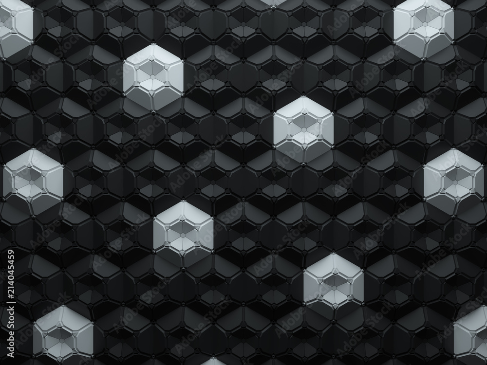 Poster 3d render abstract background made of repeatable hexagonal geometric shapes. Pattern ornament.