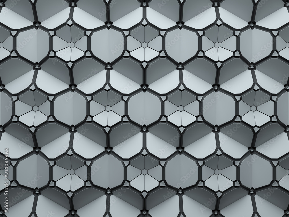 Poster 3d render abstract background made of repeatable hexagonal geometric shapes. pattern ornament.