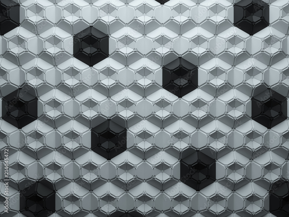 Poster 3d render abstract background made of repeatable hexagonal geometric shapes. Pattern ornament.