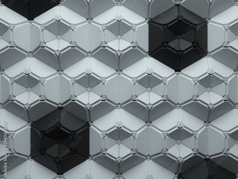 Poster 3d render abstract background made of repeatable hexagonal geometric shapes. Pattern ornament.