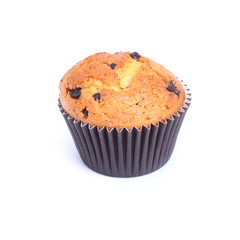 Fresh homemade cake and muffin on Sackcloth woven texture background. Selective focus.