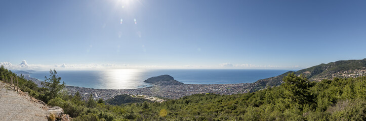 panorama of cityscape of Alanya Turkey with castle view