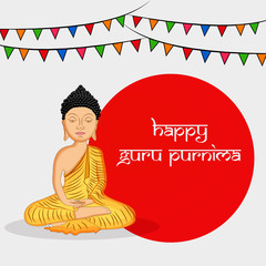 illustration of lord Buddha and decoration with happy Guru Purnima text on the occasion of hindu festival Guru Purnima celebrated in India