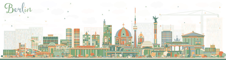 Berlin Germany City Skyline with Color Buildings. - obrazy, fototapety, plakaty