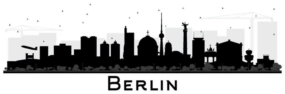 Berlin Germany Skyline Silhouette with Black Buildings Isolated on White.