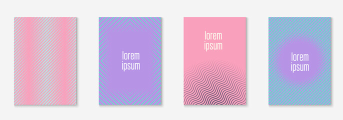 Minimal trendy cover template set. Futuristic layout with halftones. Geometric minimal cover template for book, catalog and annual. Minimalistic colorful gradients. Abstract business illustration.