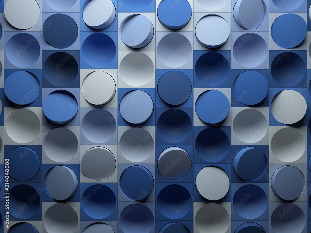 Poster 3d render abstract background made of repeatable semispheres in box geometric shapes with cutout. Pattern ornament.