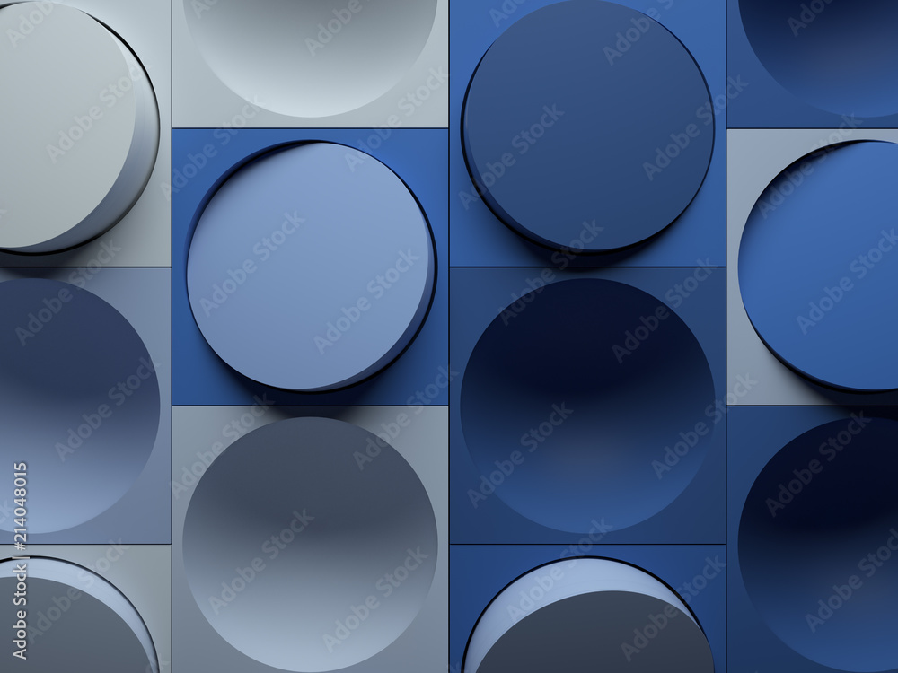Poster 3d render abstract background made of repeatable semispheres in box geometric shapes with cutout. Pattern ornament.