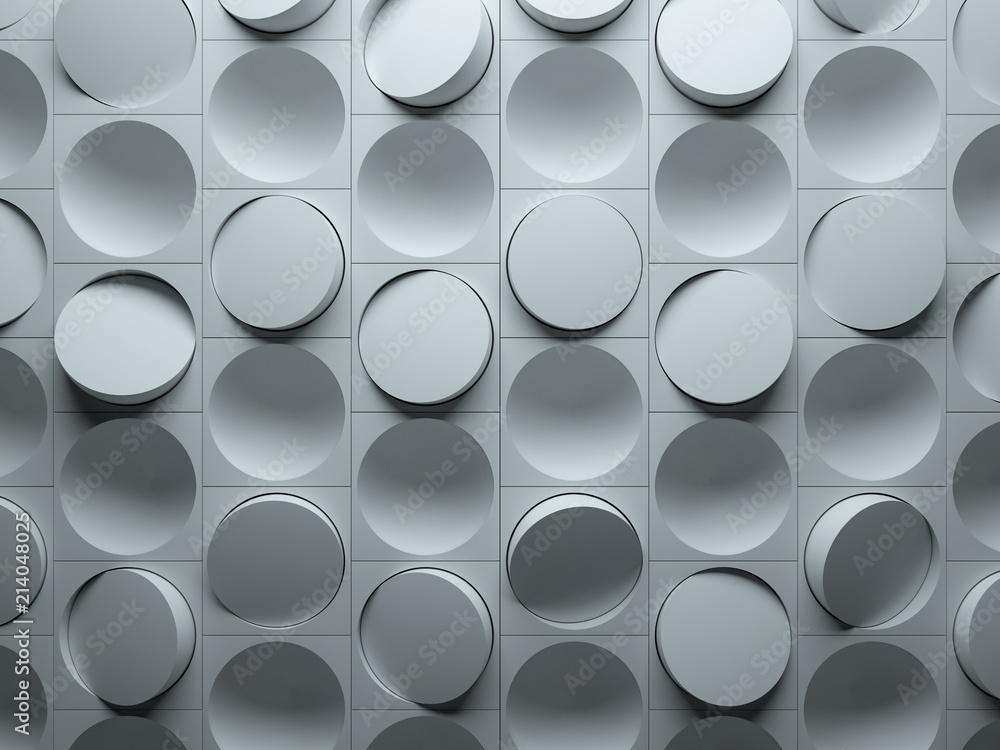 Poster 3d render abstract background made of repeatable semispheres in box geometric shapes with cutout. Pattern ornament.