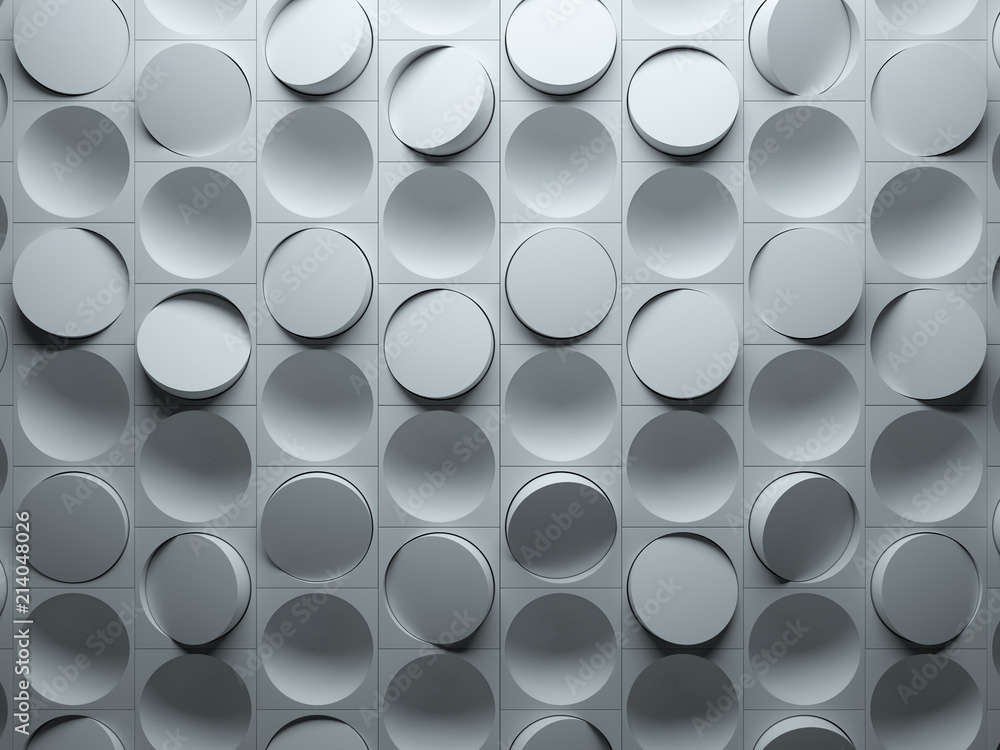 Poster 3d render abstract background made of repeatable semispheres in box geometric shapes with cutout. pa