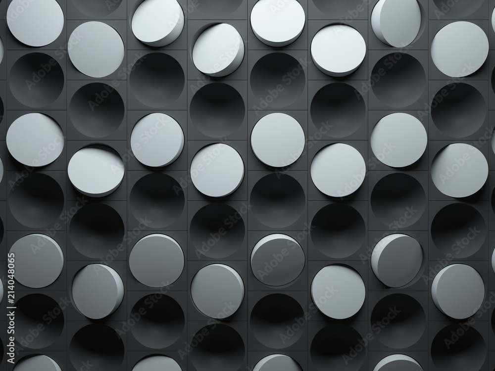 Poster 3d render abstract background made of repeatable semispheres in box geometric shapes with cutout. pa