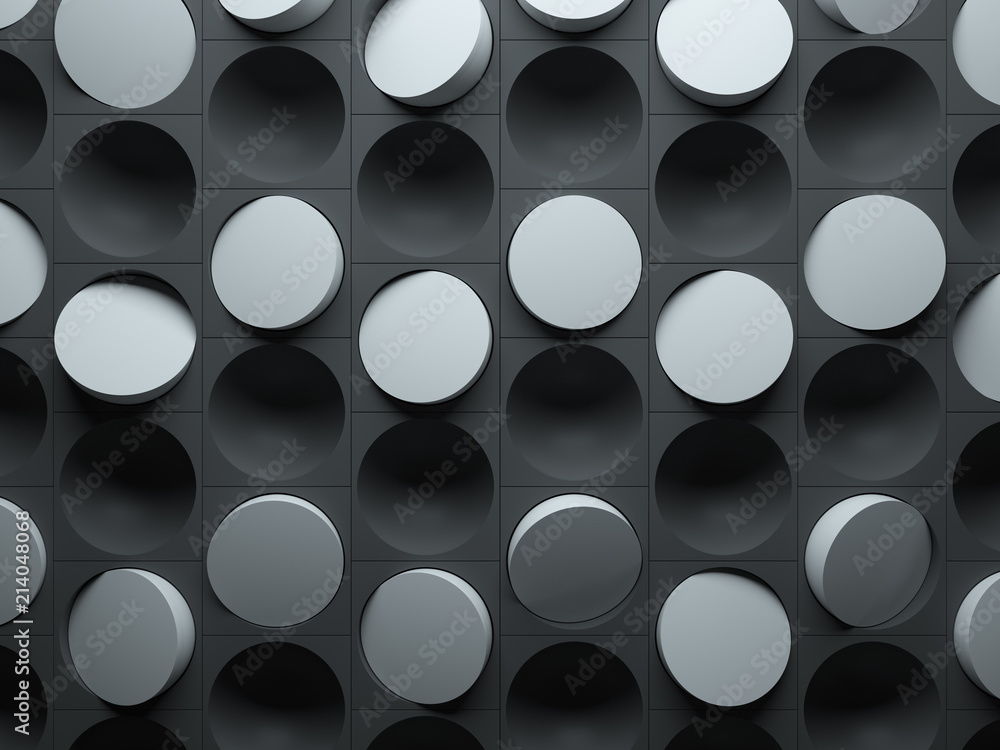 Poster 3d render abstract background made of repeatable semispheres in box geometric shapes with cutout. pa