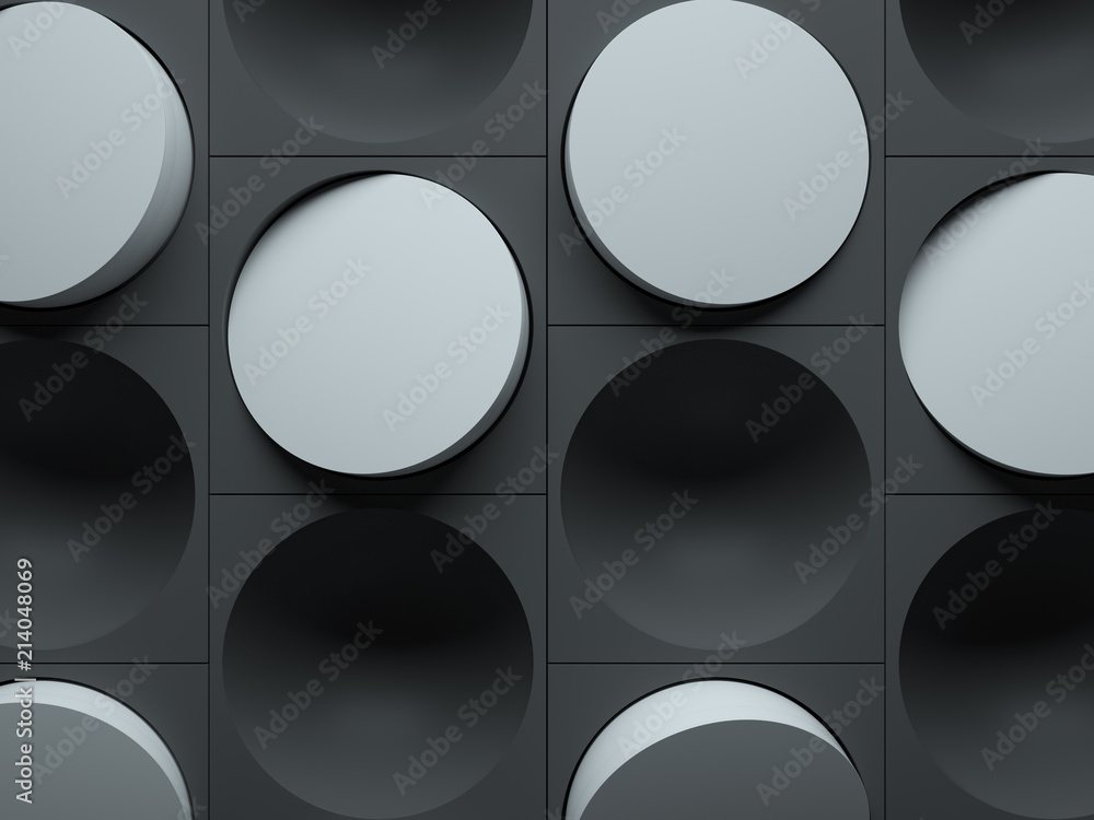 Poster 3d render abstract background made of repeatable semispheres in box geometric shapes with cutout. pa
