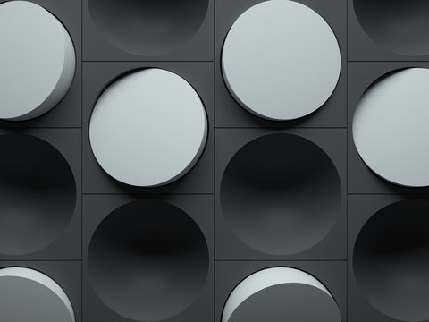 3d render abstract background made of repeatable semispheres in box geometric shapes with cutout. Pattern ornament.