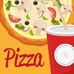 delicious italian pizza with soda