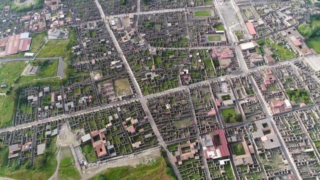 Aerial footage of Pompeii an ancient Roman city near modern Naples in the Campania region of Italy in territory of comune of Pompei Pompeii along with Herculaneum and many villas in surrounding area