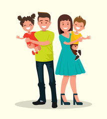 Happy family. Father, mother, son and daughter together.