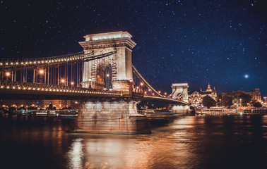 Famous Chain Bridge in Budapest, Hungary - 214049035