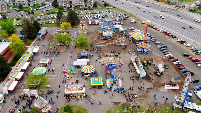 Aerial shot of urban carnival rides