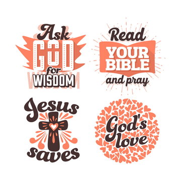 Christian typography and lettering. Illustrations of biblical phrases.