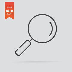 Magnifier icon in flat style isolated on grey background.