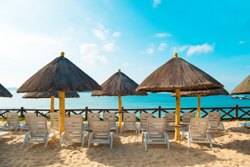 Beach umbrellas and sunbeds