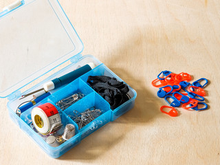 Box with tools for sewing