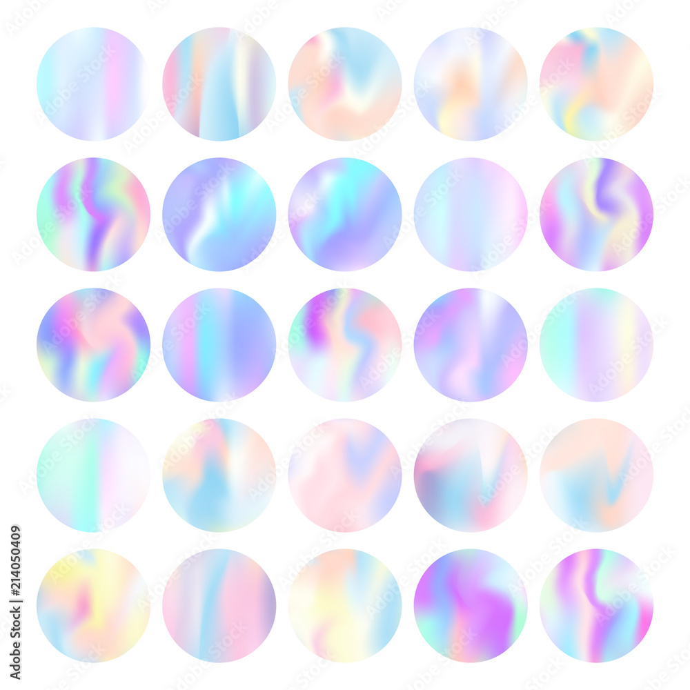 Poster holographic abstract backgrounds set. futuristic holographic backdrop with gradient mesh. 90s, 80s r
