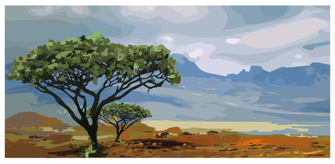 Africa landscape Savannah artwork vector