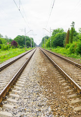 Fototapeta na wymiar Outgoing train rails, in Jurmala, Latvia 2017year