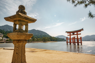 Miyajima floating Torii gate, high tide long exposure with lantern