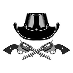 Vector image of revolvers with cowboy hat.