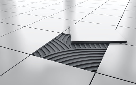 White glossy ceramic tile floor repair. background. 3d rendering
