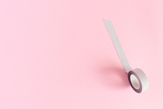 Silver Duct Tape On A Pink Pastel Background