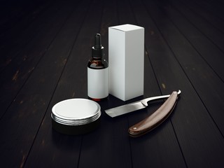Set of vintage tools of a barber product packaging mockup
