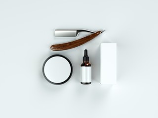 Set of vintage tools of a barber product packaging mockup