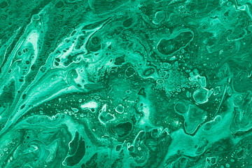 Malachite color marbling texture  Creative background with abstract oil painted handmade surface. Liquid paint. - obrazy, fototapety, plakaty