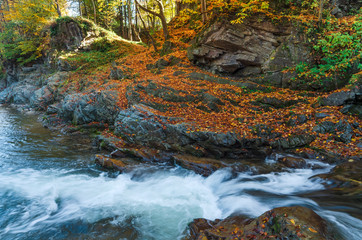 Autumn landscape with a river in the mountains
