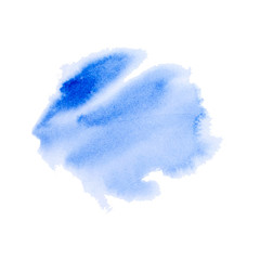 Blue hand painted watercolor texture on the white background, vector ink, acrylic decoration. Trendy watercolor stain for paper design, banner, card, flyer