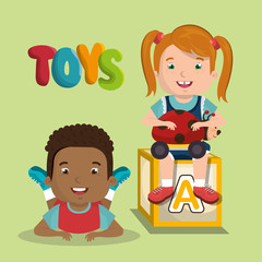 little boy and girl playing with toys characters