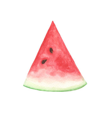 Slice of watermelon isolated on white background. Watercolor illustration.