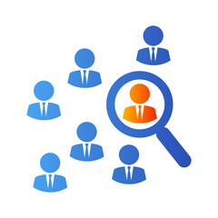 Icono plano busqueda en grupo en color azul y naranja