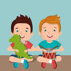 little boys playing with toys characters