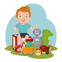 Obraz na płótnie Canvas little boy playing with toys character