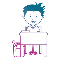 student boy with desk and schoolbag character