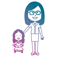woman teacher with girl avatar character